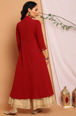 Maroon Poly Crepe Ethnic Motifs A-line Kurta Maroon Poly Crepe Ethnic Motifs A-line Kurta