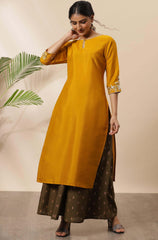 Mustard Poly Silk Embroidered Straight Kurta Mustard Poly Silk Embroidered Straight Kurta