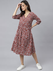 Maroon Cotton Floral Print Angrakha Western Dress Maroon Cotton Floral Print Angrakha Western Dress
