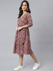 Maroon Cotton Floral Print Angrakha Western Dress Maroon Cotton Floral Print Angrakha Western Dress