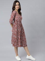 Maroon Cotton Floral Print Angrakha Western Dress Maroon Cotton Floral Print Angrakha Western Dress