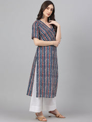 Navy Blue Cotton Geometric Straight Kurta Navy Blue Cotton Geometric Straight Kurta