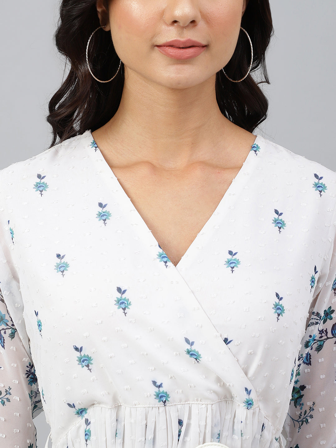Janasya Women's White Georgette Digital Print Flared Western Dress