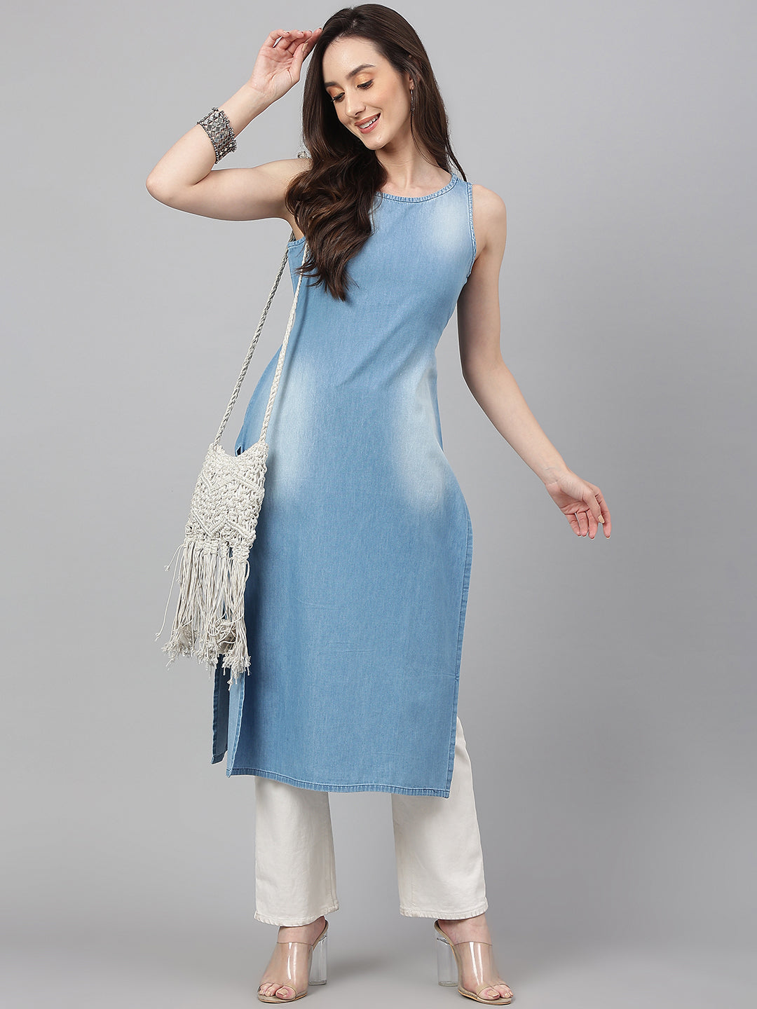 Light Blue Denim Solid Straight Kurta Light Blue Denim Solid Straight Kurta