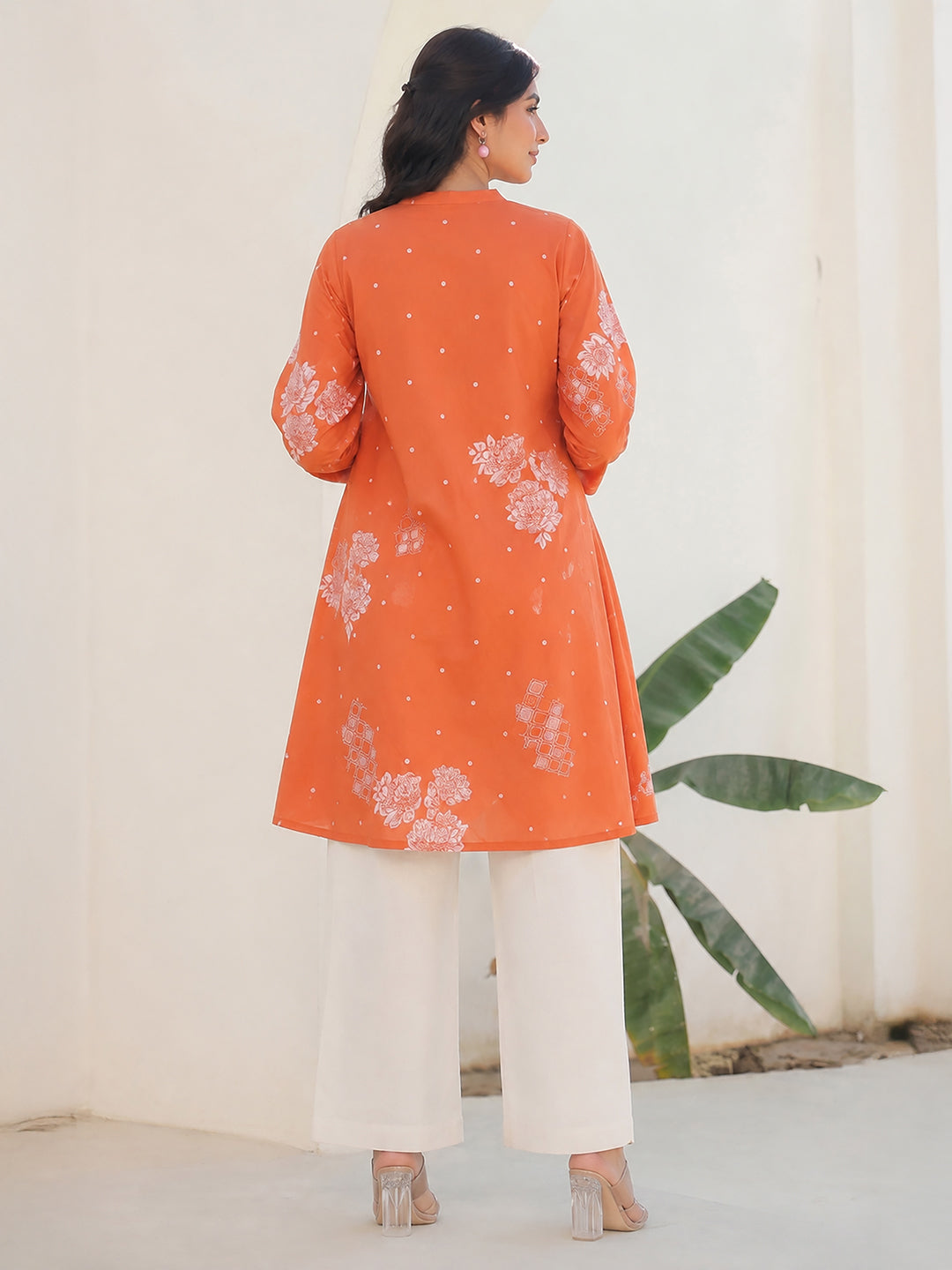 Janasya Women's Maternity Orange Pure Cotton Floral Printed A-Line Tunic