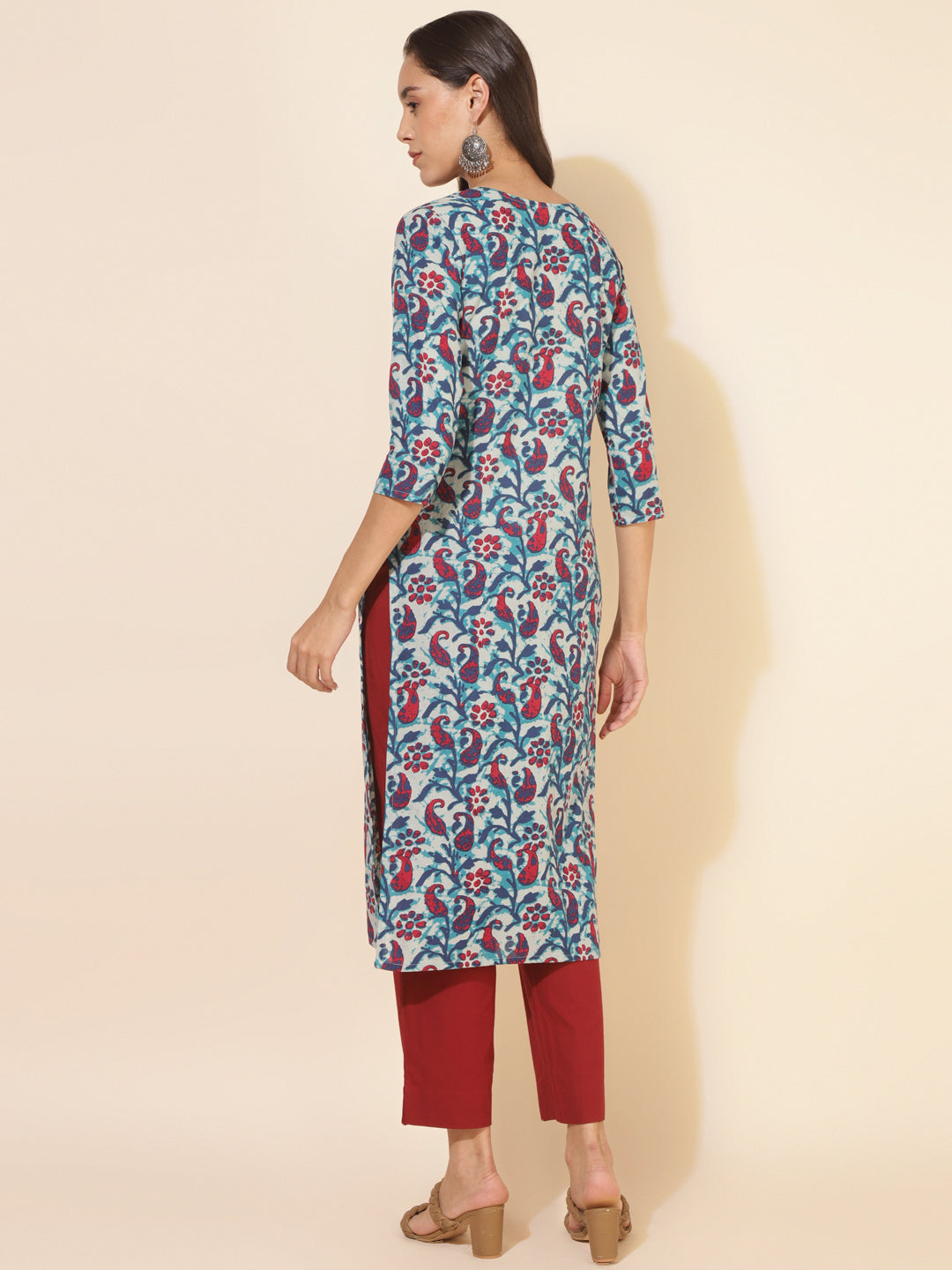 Multicolour Pure Cotton Paisley Regular Kurta