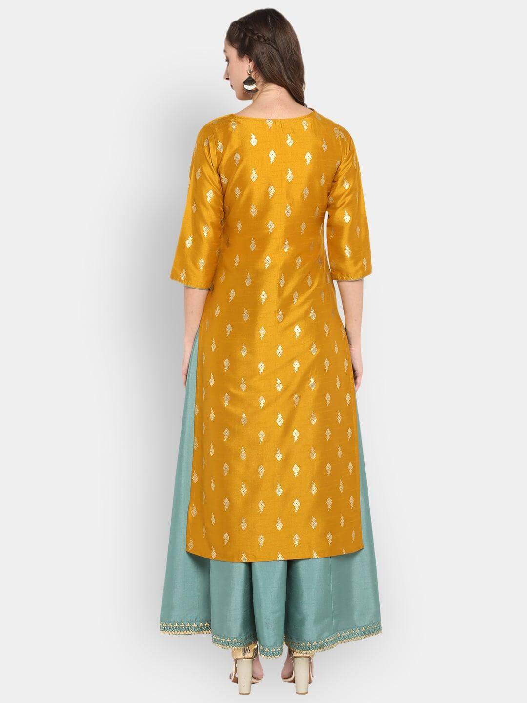 Light Green Poly Silk Gold Print Anarkali Ethnic Dress Janasya