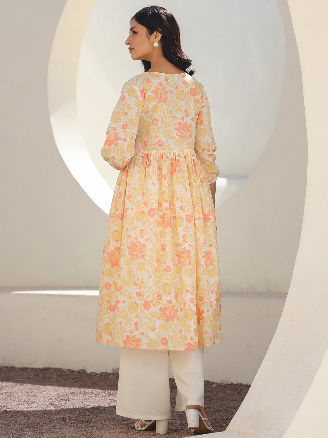 Off White Pure Cotton Floral Printed A-line Maternity Kurta