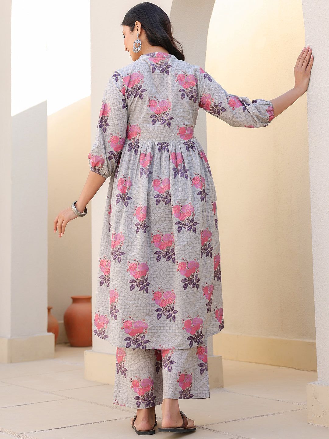 Green Pure Cotton Foil Printed Flared Maternity Kurta Set