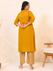 Plus Size Mustard Crepe Silk Embroidered Straight kurta