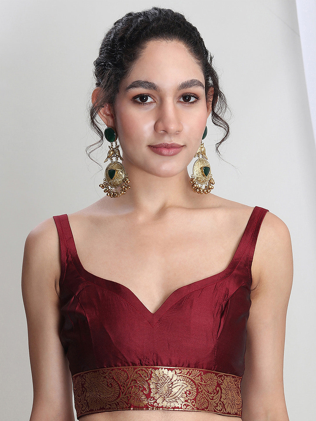 Janasya Women's Maroon Silk Blend Ethnic Motifs Woven Design Jacquard Saree with Blouse Piece