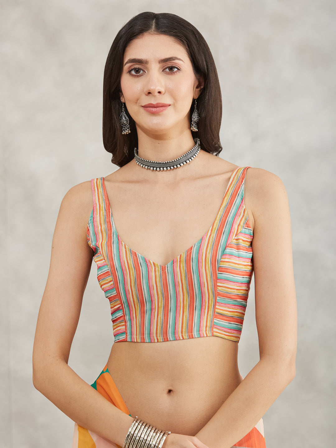 Janasya Women's Multicolor Georgette Abstract Printed Printed Saree with Blouse Piece