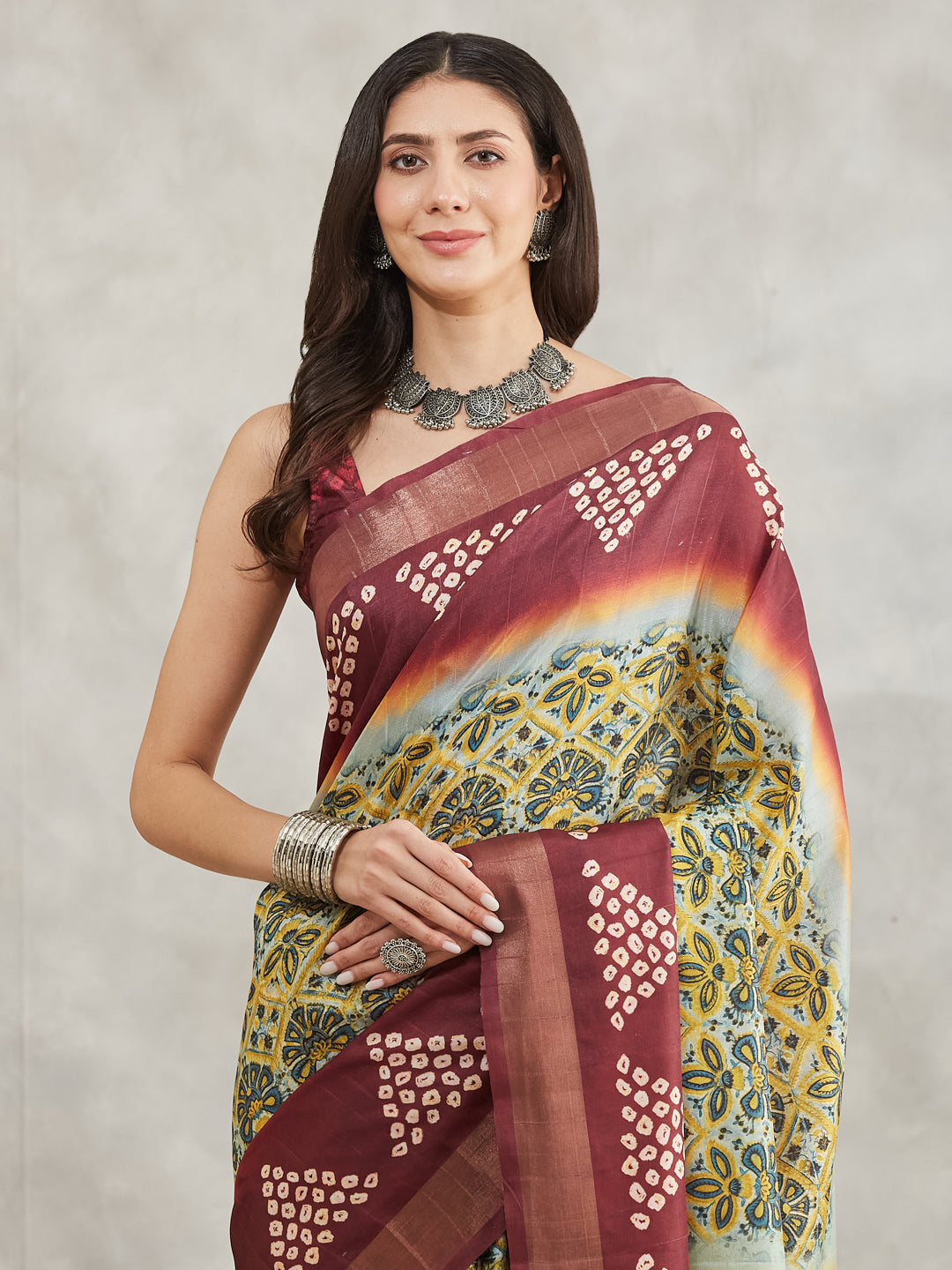 Janasya Women's Yellow Silk Blend Ethnic Motifs Printed Printed Saree with Blouse Piece