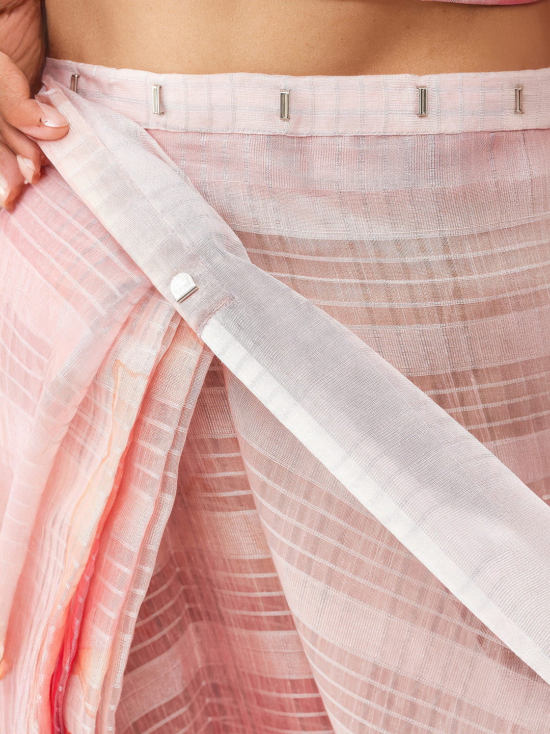 Janasya Women's Pink Lurex Cotton Blend Ready To Wear Floral Printed Saree with Unstitched Blouse