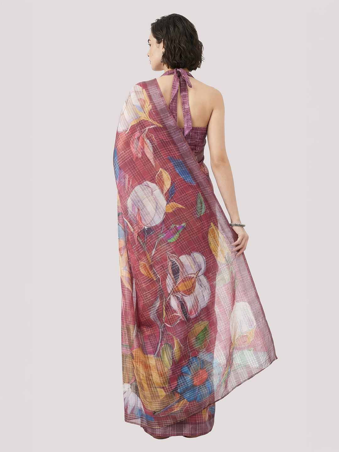 Janasya Women's Magenta Lurex Cotton Blend Ready To Wear Floral Printed Saree with Unstitched Blouse