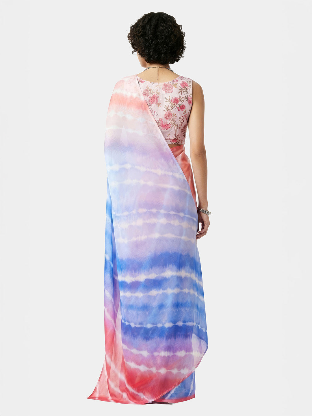 Janasya Women's Multicolor Satin Ready To Wear Tie & Dye Printed Saree with Unstitched Blouse