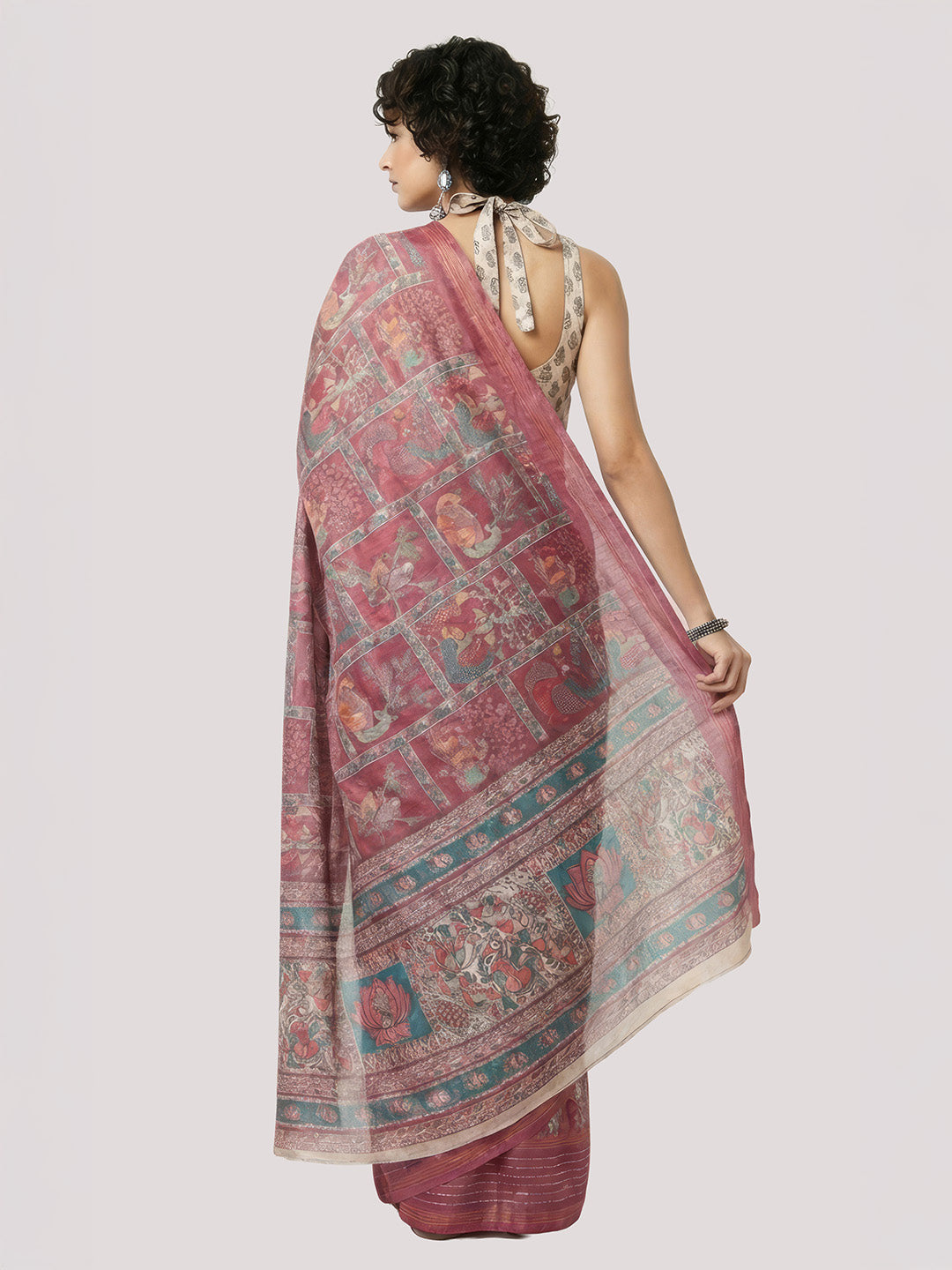 Janasya Women's Maroon Silk Blend Ready To Wear Ethnic Printed Saree with Unstitched Blouse