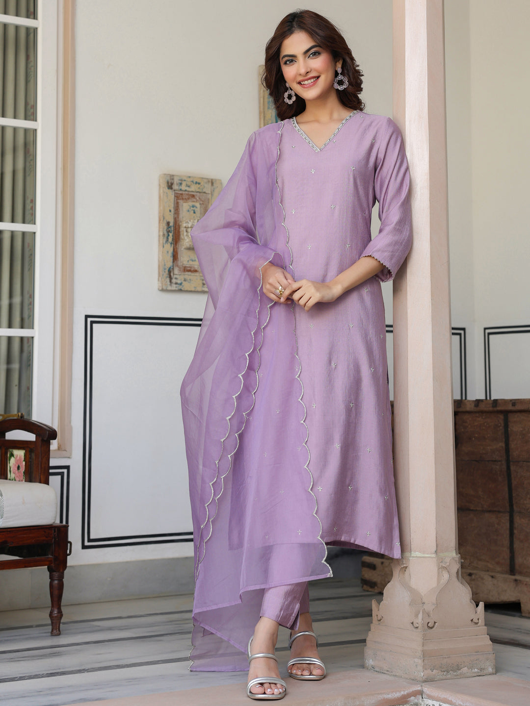 Women's Yellow Chinon Bandhni print Straight Kurta Pant With Dupatta main image 1