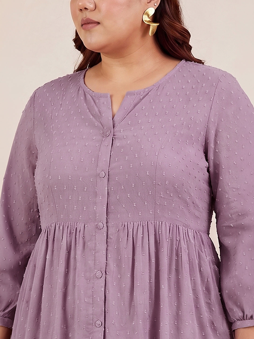 Janasya Women's Plus Size Lavender Dobby Chiffon Solid Tiered Tunic
