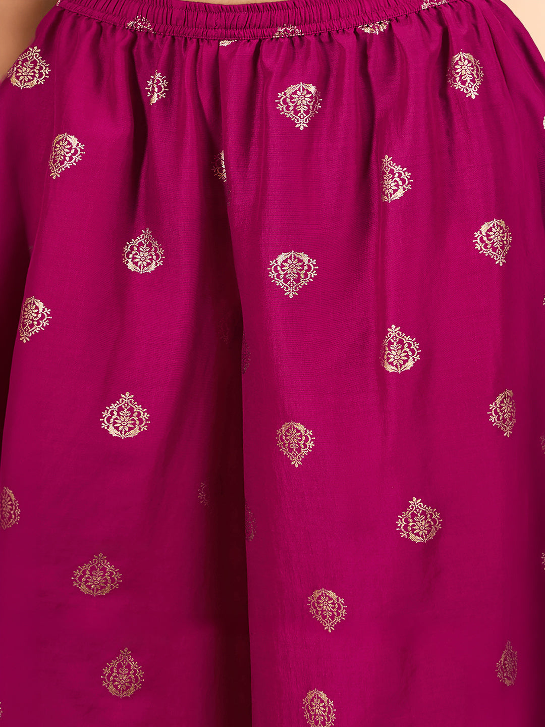 Janasya Women's Plus Size Magenta Muslin Zari Embroidered Foil Printed Straight Kurta with Palazzo And Dupatta Set