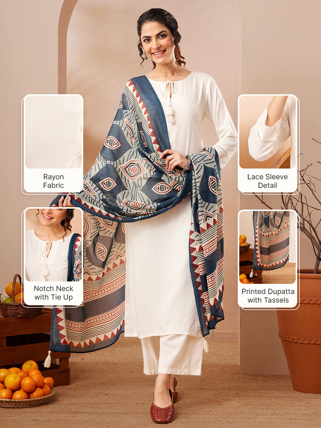 Janasya Women's Off White Rayon Solid Straight Kurta Set