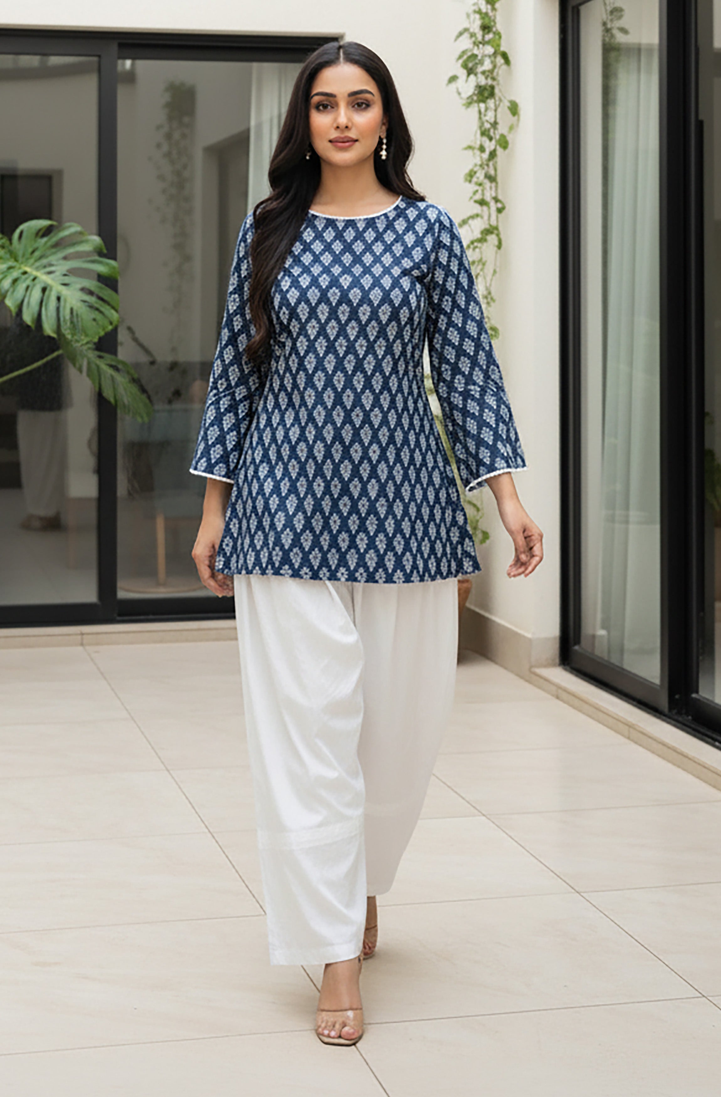 Janasya Women's Indigo Pure Cotton Batik Printed Straight Tunic