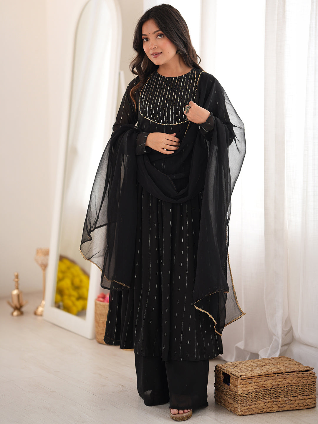 Black Georgette Foil Printed Anarkali Kurta Set