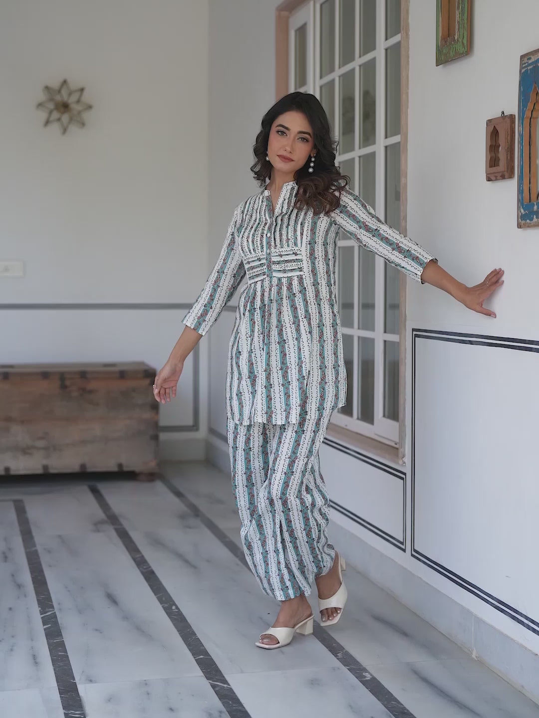 White Pure Cotton Floral Printed A-line Co-ord Set