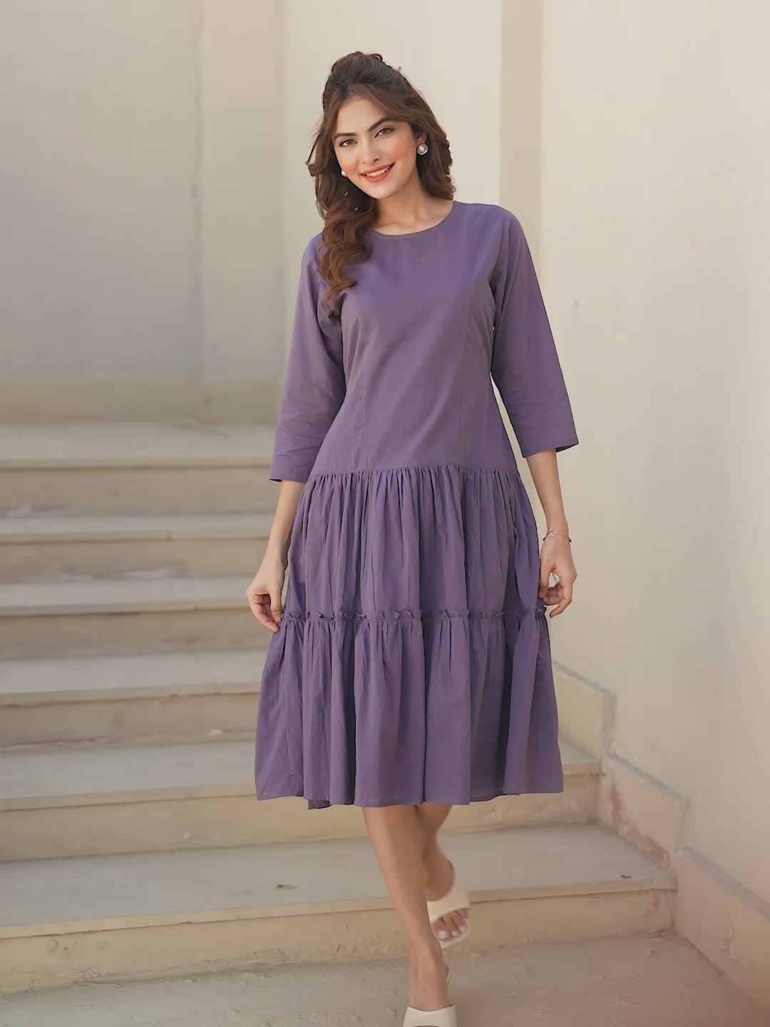 Lavender Pure Cotton Tiered Dress