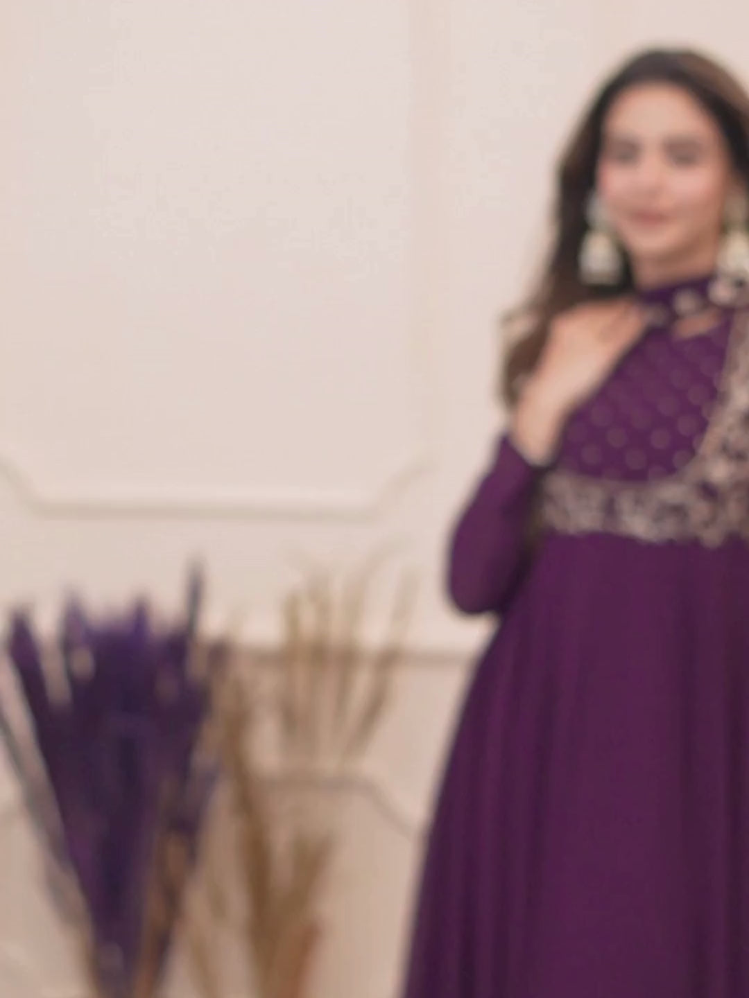 Purple Georgette Embroidered Anarkali Palazzo Set