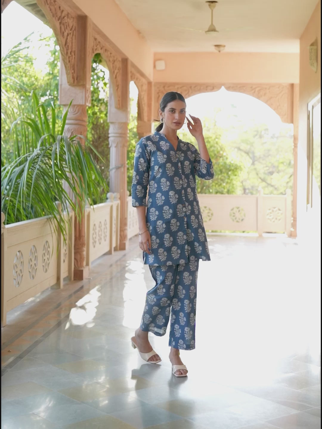 Indigo Pure Cotton Batik Printed Straight Co-ord Set