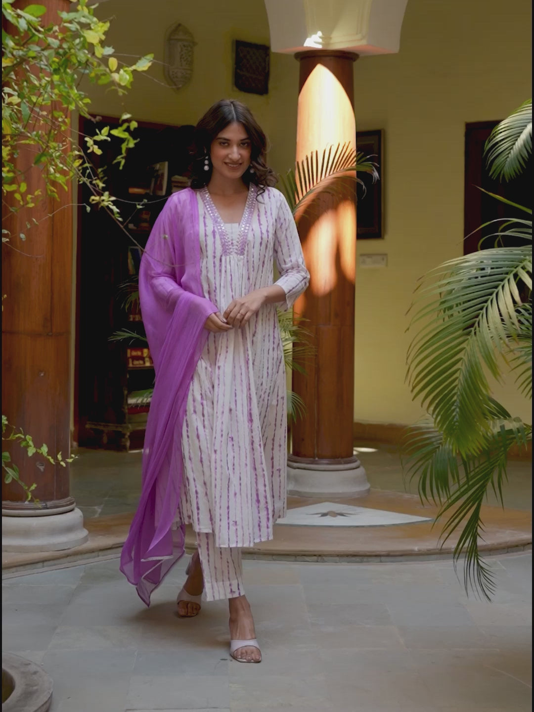 White Pure Cotton Tie & Dye A-Line Kurta Set