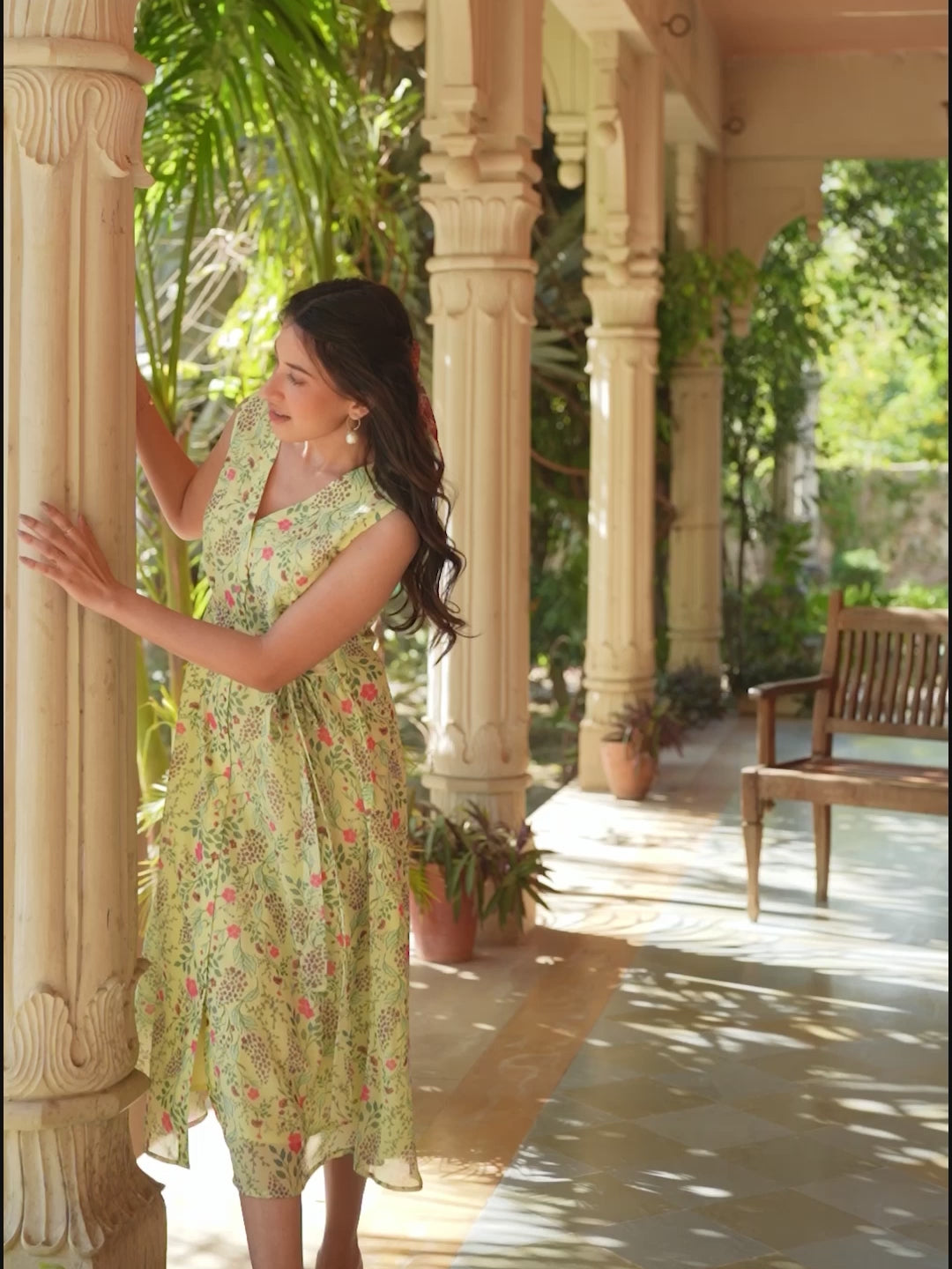 Light Green Georgette Floral Printed A-Line Dress