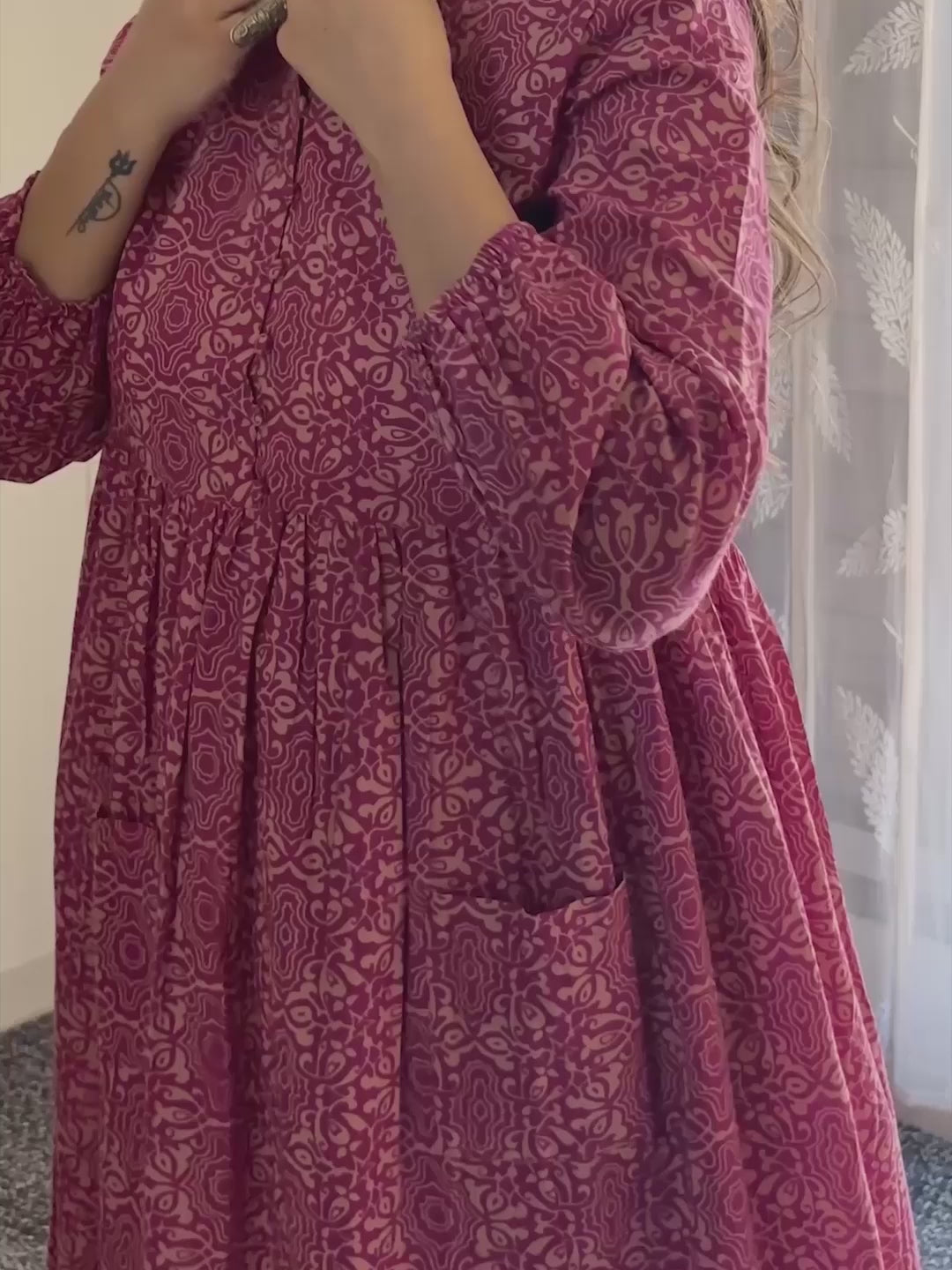Magenta Pure Cotton Ethnic Motifs A-line Maternity Kurta Set