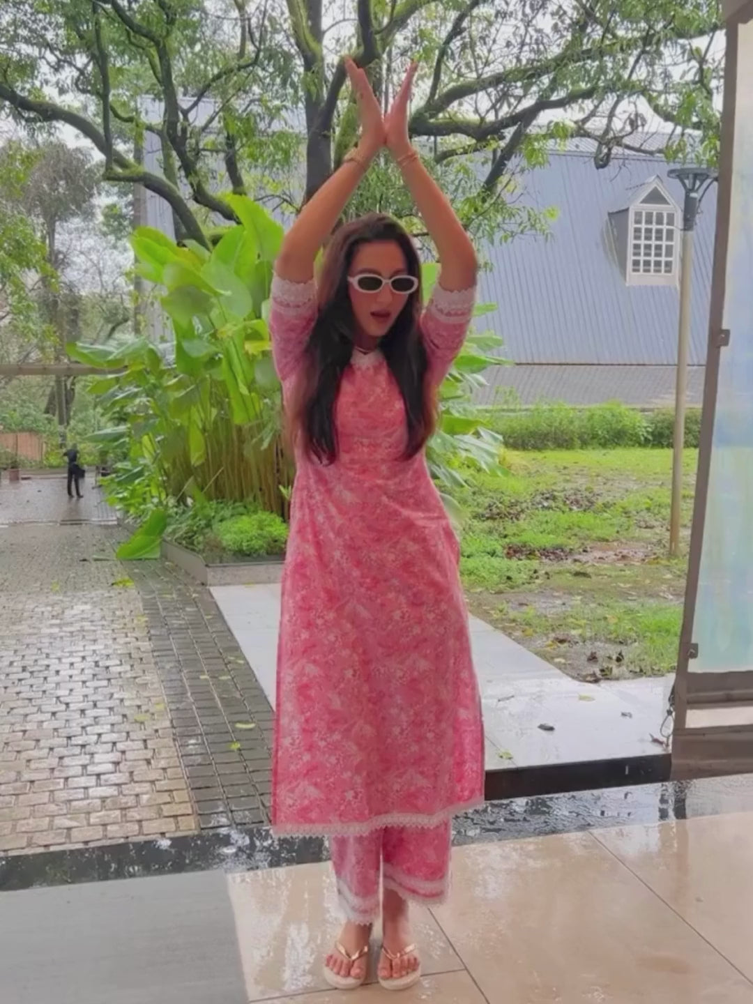 Pink Cotton Floral Regular Kurta Set
