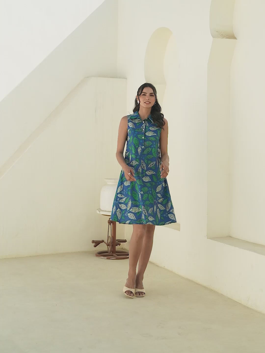 Indigo Pure Cotton Tropical Printed A-line Dress