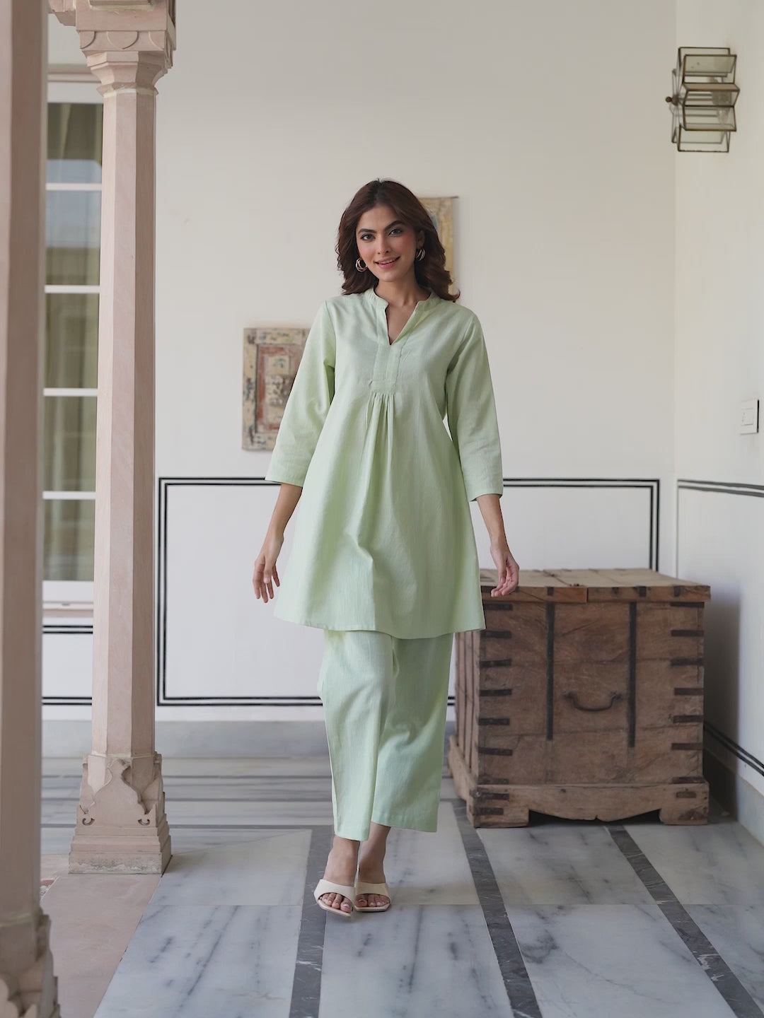 Mint Cotton Solid A-line Co-ord Set
