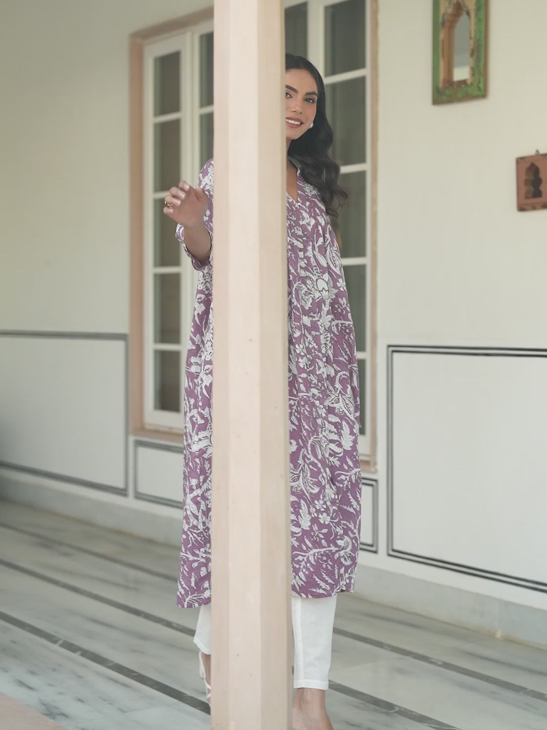 Purple Pure Cotton Floral Printed Flared Kurta