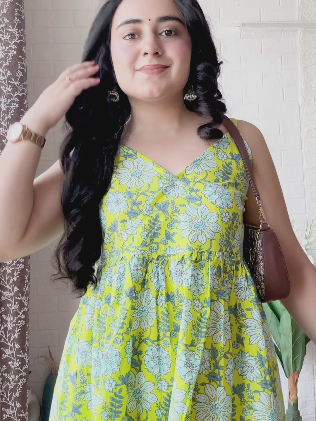 Lime Pure Cotton Floral Printed A-Line Tunic