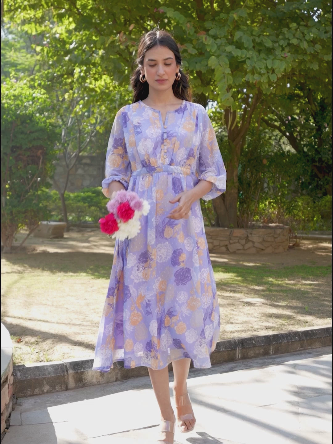 Lavender Georgette Floral Printed A-Line Dress