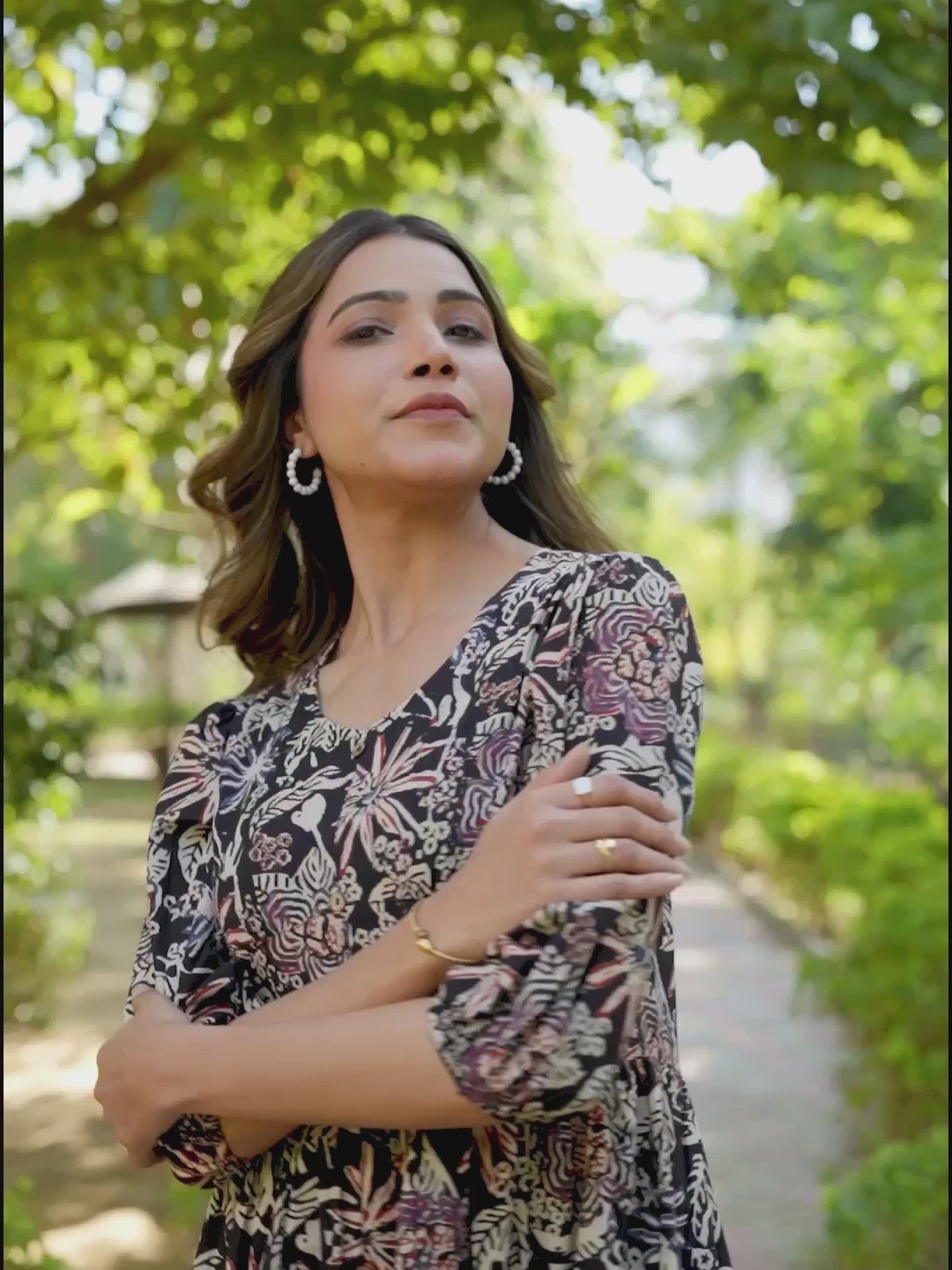 Black Pure Cotton Floral Printed A-line Dress