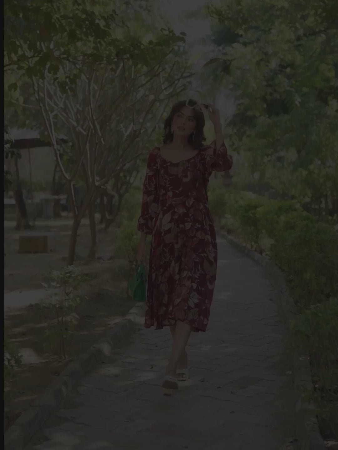 Maroon Rayon Floral Printed A-line Dress