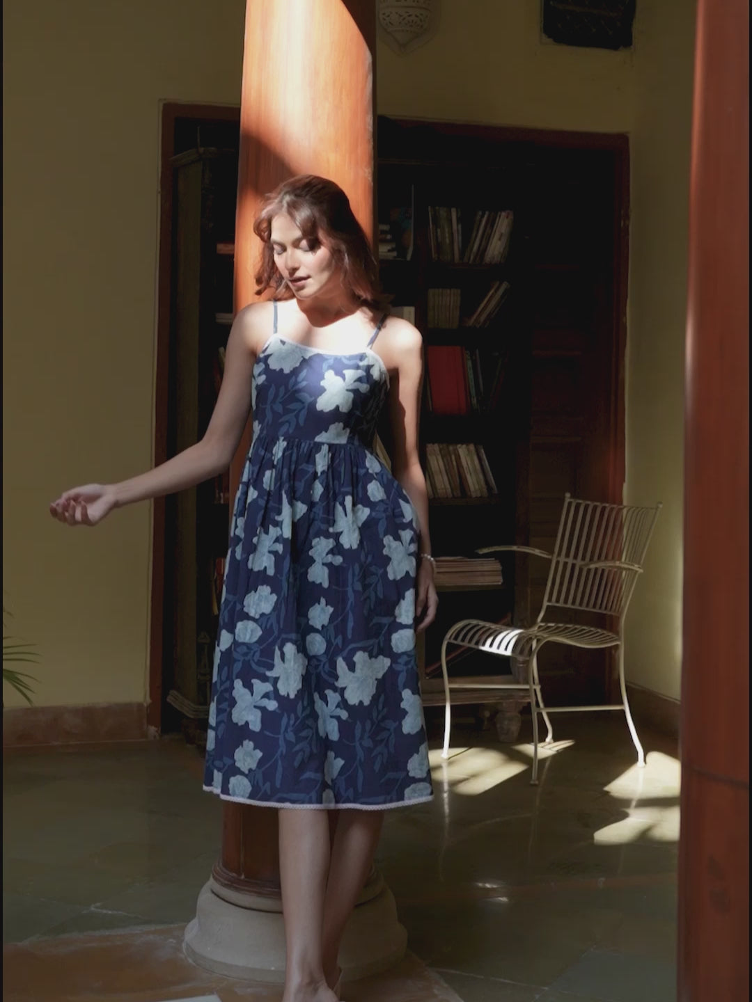 Indigo Pure Cotton Floral Printed Fit & Flare Dress