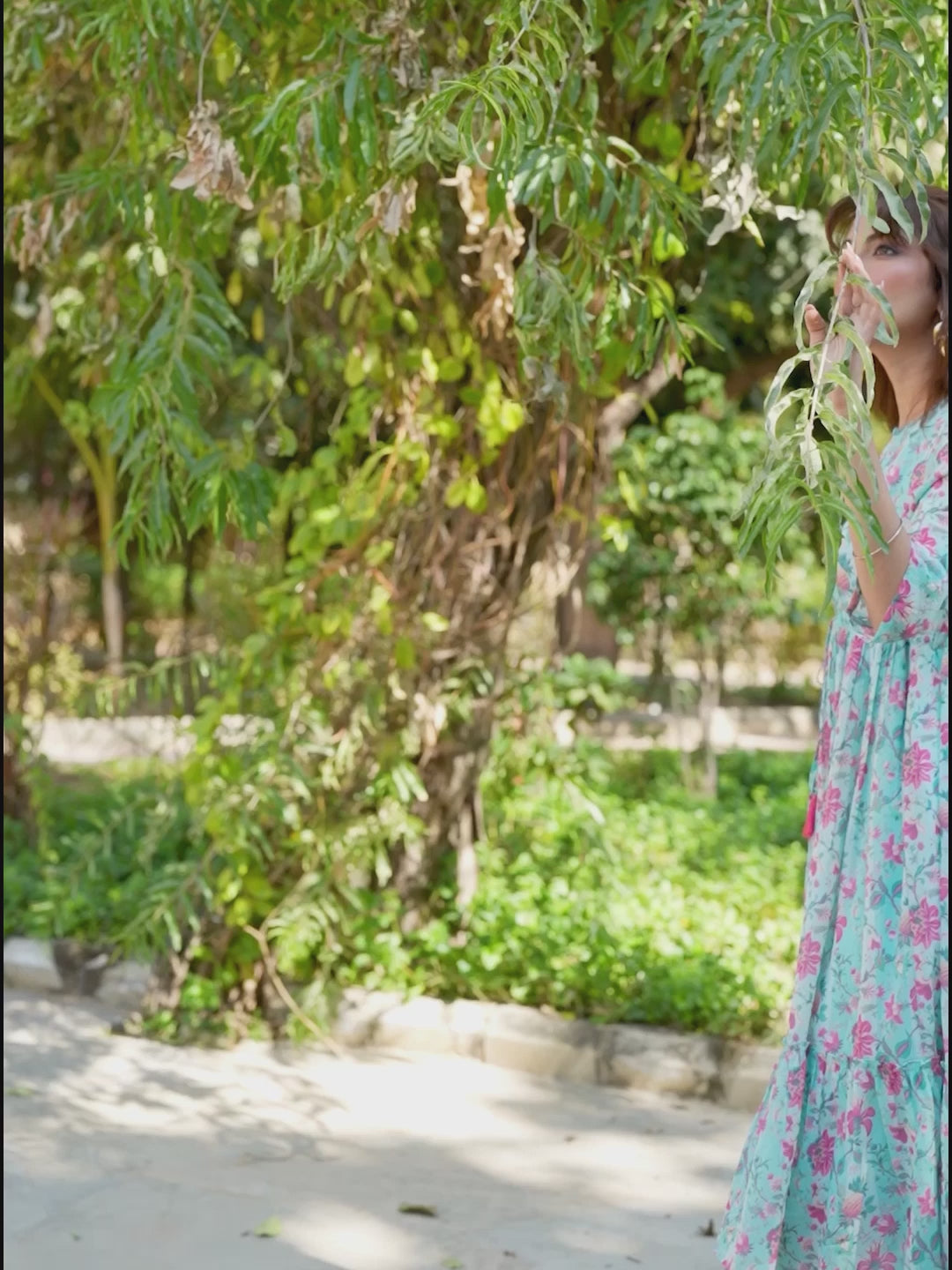 Turquoise Georgette Floral Printed Tiered Dress