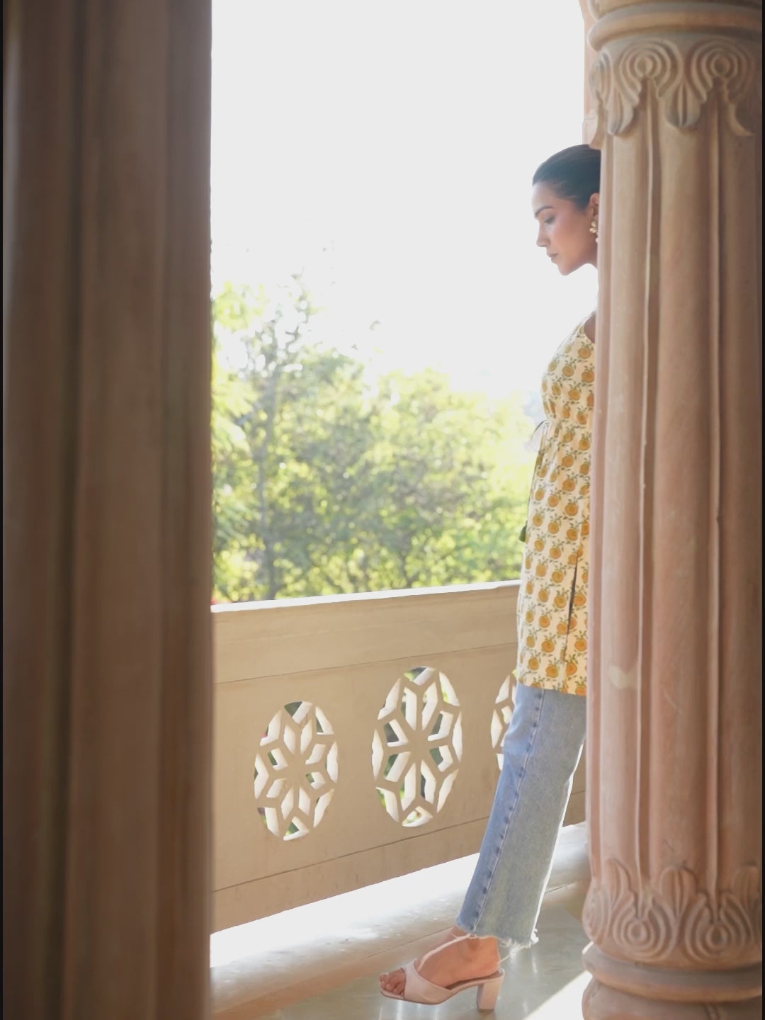 Cream Pure Cotton Floral Printed A-line Tunic