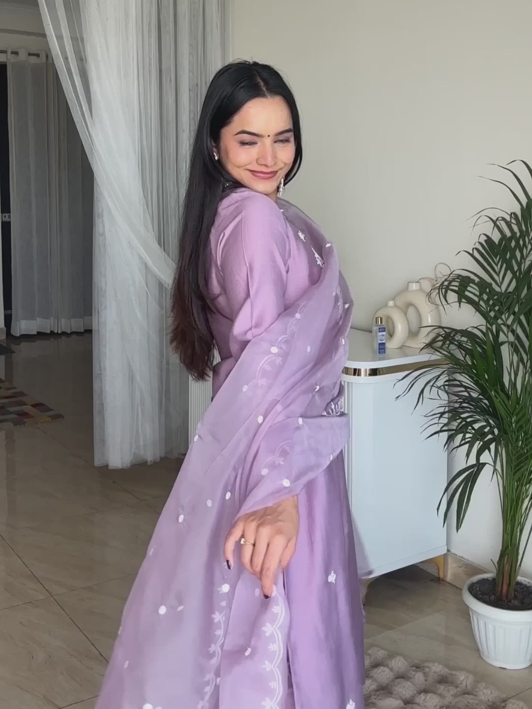 Lavender Silk Blend Embroidered Straight Kurta Set