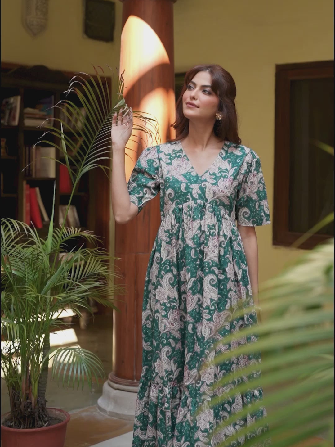 Green Pure Cotton Printed Floral Tiered Dress