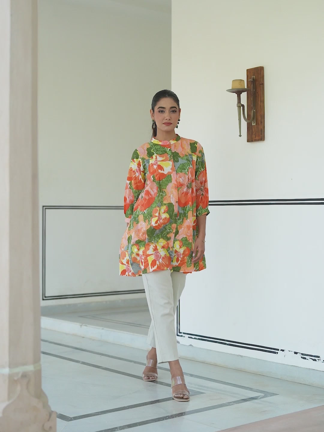 Multicolor Pure Cotton Floral Printed A-line Tunic