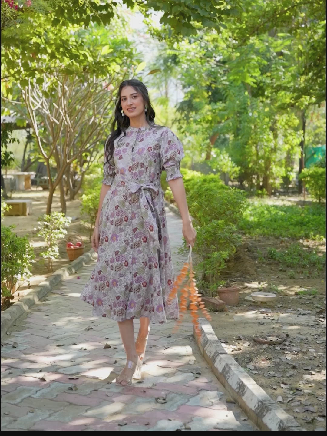 Light Grey Pure Cotton Floral Printed A-Line Dress