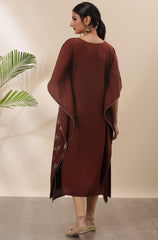 Brown Poly Crepe Geometric Print Kaftan Kurta Janasya Brown Poly Crepe Geometric Print Kaftan Kurta Janasya
